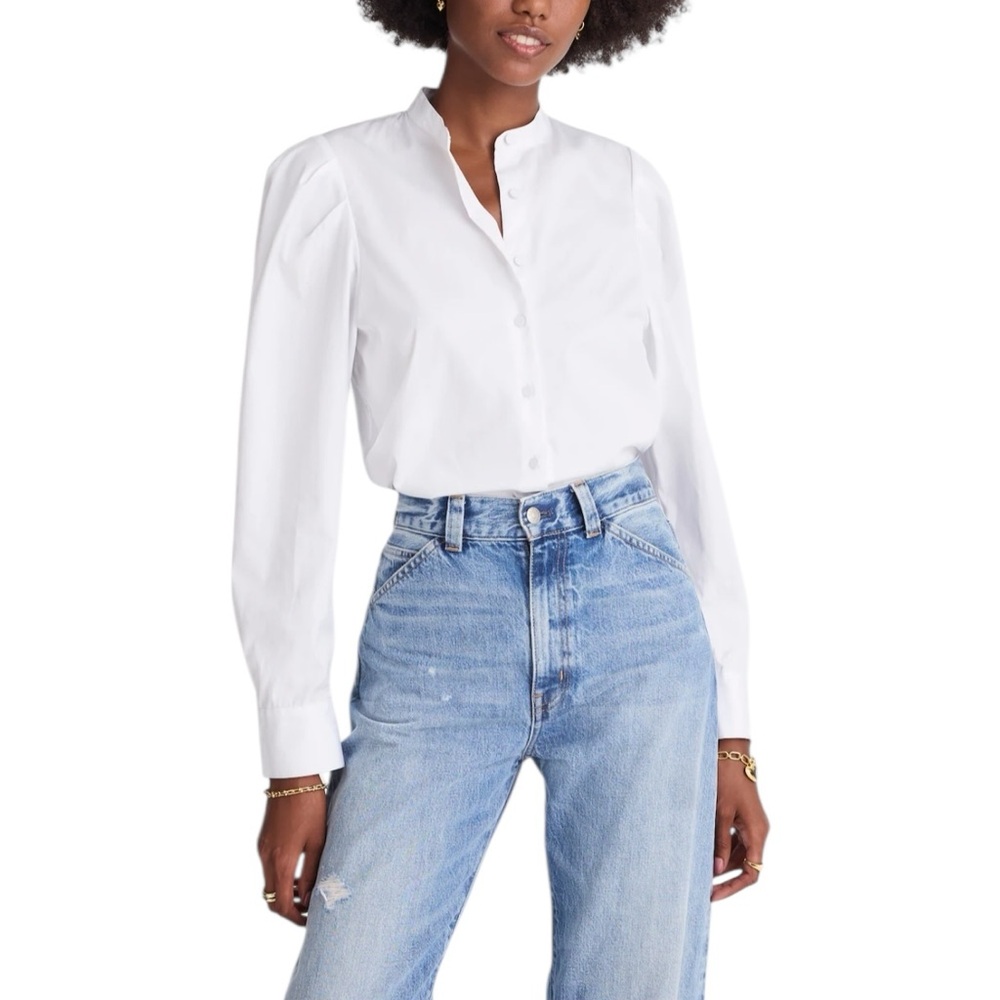 Madewell Puff-Sleeve Button-Up Shirt in White